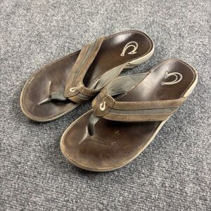 OLUKAI Men’s Brown Leather Ikoi Sandals Flip Flops size: 11